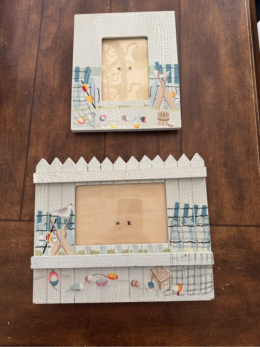 Coastal Beach-Themed White Crackle Wood Picture Frames (Set of 2)